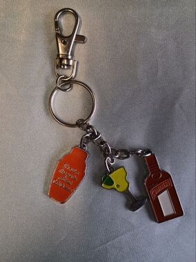 Vintage Enamel Bottle & Mug Keychain - Purse Charm Bag Clip Keychain